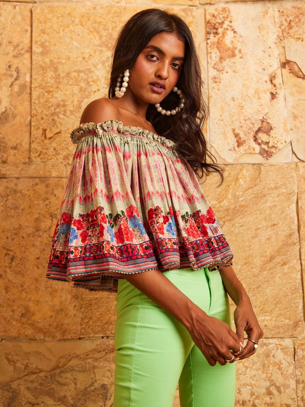 Anthropologie Bhanuni by Jyoti Villa Floral Off Shoulder Boho Top Medium